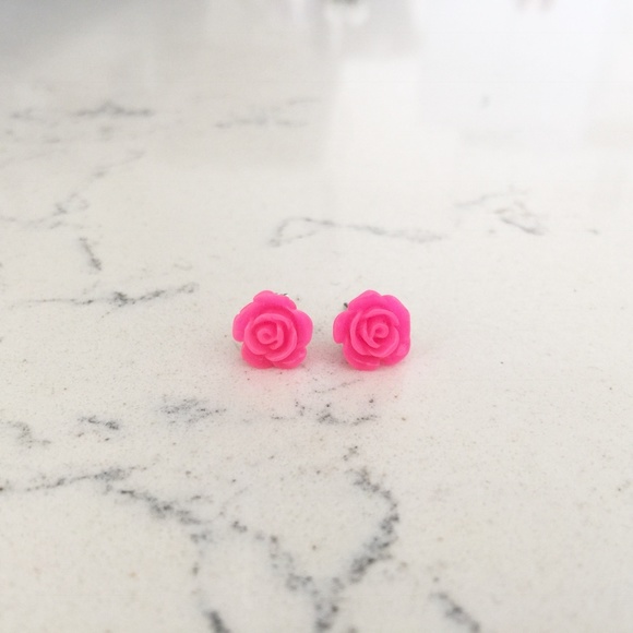 Jewelry - Neon Pink Rose Stud Earrings